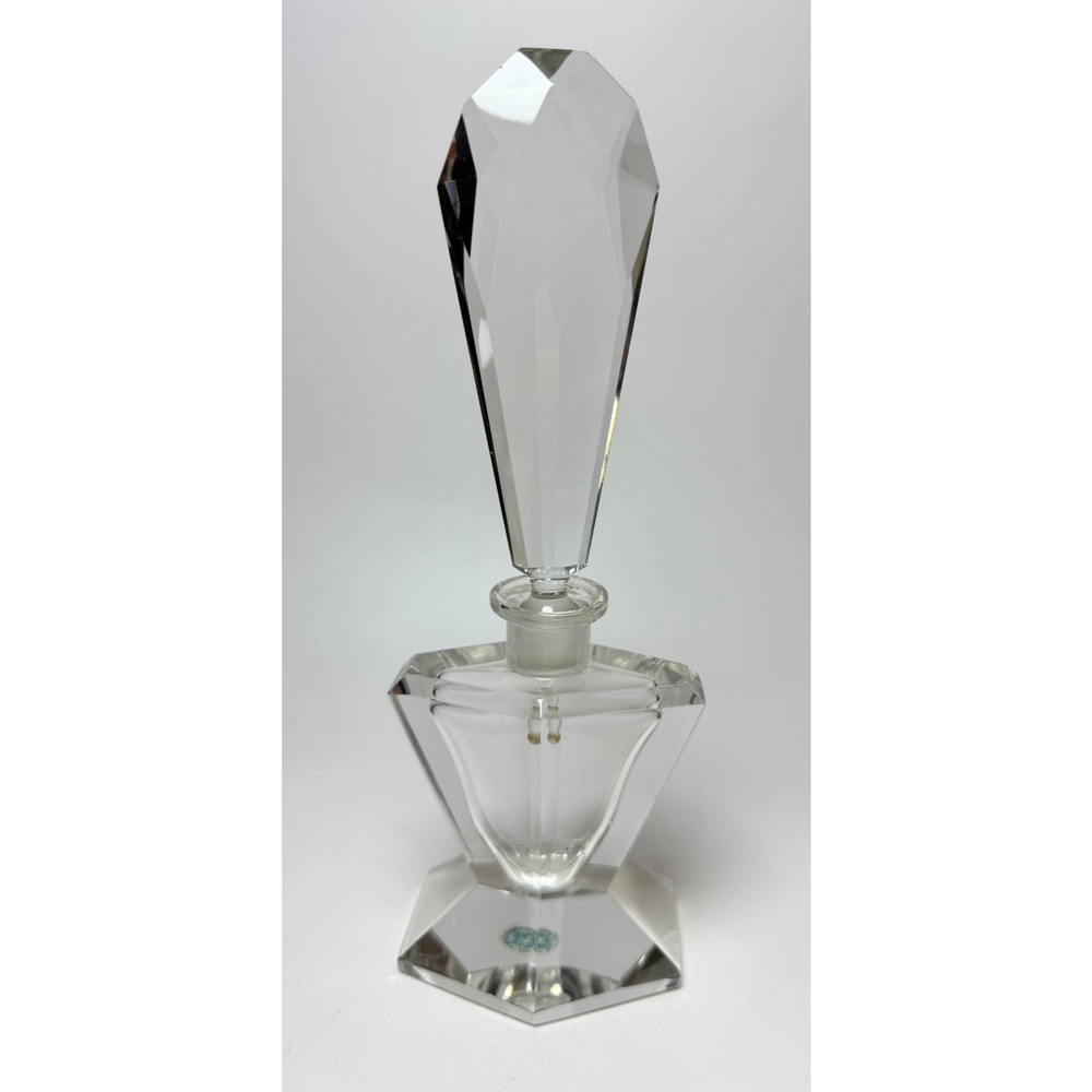 Vintage Art Deco Hand Cut Crystal Perfume Bottle Long Dabber Czechoslovakia